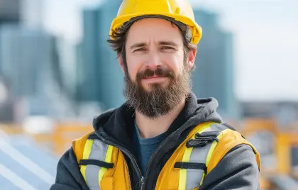 Contractor in a hard hat on site