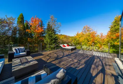 Custom wood deck with outdoor furniture