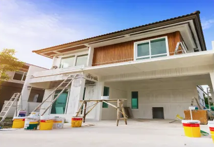 Two-story home being remodeled
